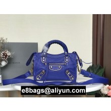 BALENCIAGA SHEEPSKIN CLASSIC METALLIC GOLD EDGE MINI CITY COBALT BLUE