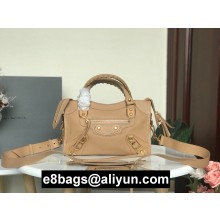 BALENCIAGA SHEEPSKIN CLASSIC METALLIC GOLD EDGE MINI CITY BAG NUDE PINK