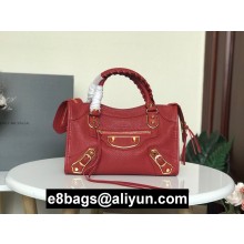 BALENCIAGA SHEEPSKIN CLASSIC METALLIC GOLD EDGE MINI CITY BAG RED