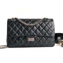Chanel 2.55 Reissue Size 225 Bag in wrinkled calfskin black with silver hardware