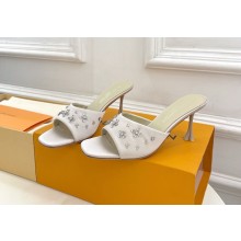 Louis Vuitton Women's silk with Crystal slippers white heel 7.5cm 2024