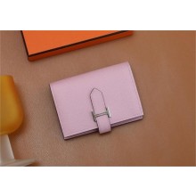Hermes bearn mini wallet in epsom leather mauve sylvestre with silver hardware handmade(original quality)