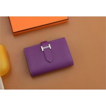 Hermes bearn mini wallet in epsom leather anemone with gold hardware handmade(original quality)