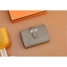 Hermes bearn mini wallet in epsom leather etoupe with silver hardware handmade(original quality)