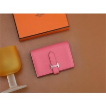 Hermes bearn mini wallet in mysore leather rose azalee with silver hardware handmade(original quality)