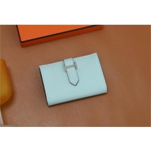 Hermes bearn mini wallet in mysore leather bleu zephyr with silver hardware handmade(original quality)