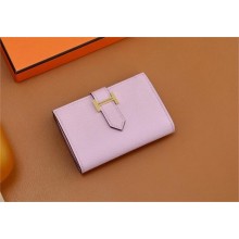 Hermes bearn mini wallet in mysore leather mauve sylvestre with gold hardware handmade(original quality)
