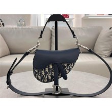 Dior Mini Saddle Bag with Strap in Blue Oblique Jacquard and Smooth Calfskin 2024
