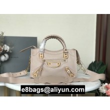 BALENCIAGA SHEEPSKIN CLASSIC METALLIC GOLD EDGE MINI CITY BAG CREAMY