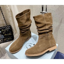 Prada suede mid-calf boots brown 1118-2024