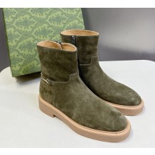 Gucci Women's slim Horsebit ankle boot green suede leather 1118-2024