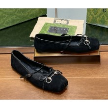 Gucci Women's Horsebit ballet flat suede leather black 1118-2024