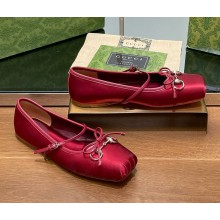 Gucci Satin Horsebit Ballet Flats with Bow burgundy  2024