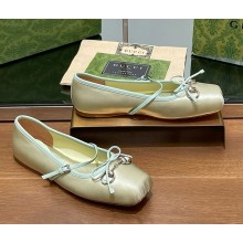 Gucci Satin Horsebit Ballet Flats with Bow light green 1118-2024