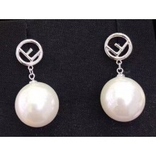Fendi F Pearl Earrings Silver