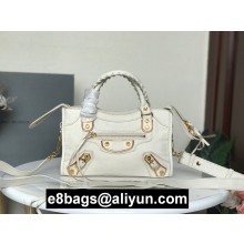 BALENCIAGA SHEEPSKIN CLASSIC METALLIC GOLD EDGE MINI CITY BAG OFF WHITE