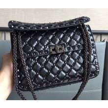 Valentino Rhombus Rockstud Spike Medium Chain Shoulder Bag Black