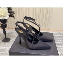 Saint Laurent HARLOW pumps in satin crepe and crystals black 2024