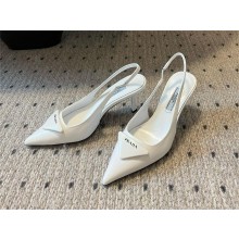 Prada Heel 7.5cm brushed leather Slingback Pumps white 2024