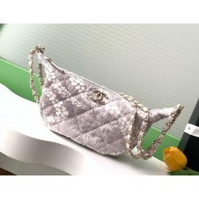 CHANEL gray & White Printed Denim & Gold-Tone Metal Large Hobo Bag AS5431 2025