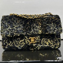 CHANEL Golden & Black Sequins & Gold-Tone Metal FLAP BAG AS4561-B20758 2025