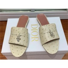 Loro Piana ostrich pattern leather summer charms mules creamy 2024