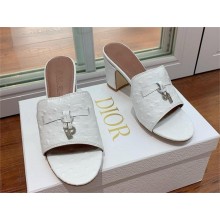 Loro Piana HEEL 8cm ostrich pattern leather summer charms mules white 2024