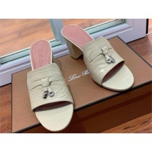Loro Piana HEEL 8cm crocodile pattern leather summer charms mules CREAMY 2024