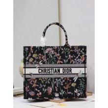 Dior LARGE Book Tote Bag in Black Multicolor Dior Herbarium Embroidery 2024