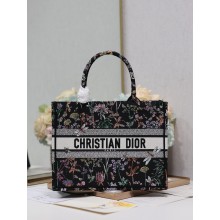 Dior medium Book Tote Bag in Black Multicolor Dior Herbarium Embroidery 2024