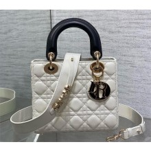 DIOR MEDIUM Lady Dior Bag IN Two-Tone white and black Cannage Lambskin 2024