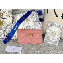 Dior Caro Myrte Zipped Key Case in powder pink Supple Cannage Calfskin 2024