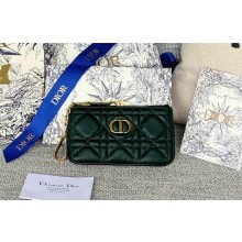 Dior Caro Myrte Zipped Key Case in dark green Supple Cannage Calfskin 2024