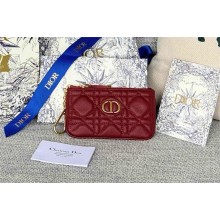 Dior Caro Myrte Zipped Key Case in burgundy Supple Cannage Calfskin 2024