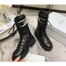Dior D-Strike Ankle Boots in black Calfskin with shearling 2024