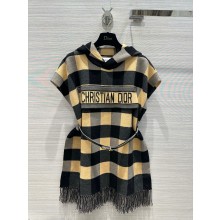 DIOR beige check hooded poncho 2023