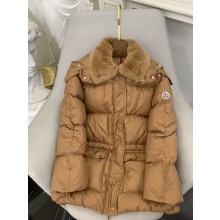 MONCLER DOWN JACKET WITH FUR TAN 2024