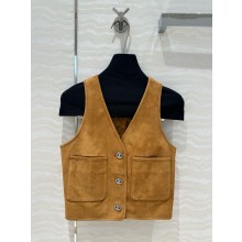 chanel suede vest yellow 2024 