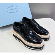 Prada Black Brogue Leather Espadrille Derby Sneakers 2024