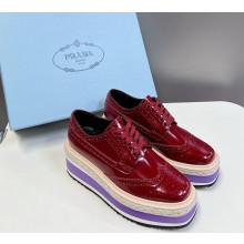 Prada Burgundy Brogue Leather Espadrille Derby Sneakers 2024