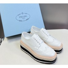 Prada white Brogue Leather Espadrille Derby Sneakers 2024