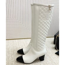 chanel Lambskin classic Quilting  Boots in white heel 6.5cm 2024