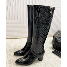 chanel patent leather classic Quilting  Boots in black heel 6.5cm 2024