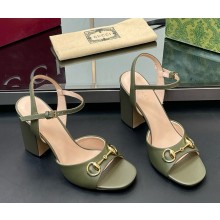Gucci Women's Horsebit sandal 816605 green leather heel 9.5cm 2025