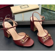 Gucci Women's Horsebit sandal 816605 burgundy leather heel 9.5cm 2025