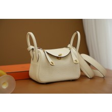 Hermes Mini Lindy 19cm Bag in original  taurillon clemence leather nata with gold hardware(handmade)