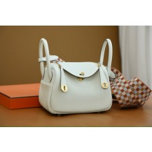 Hermes Mini Lindy 19cm Bag in original  taurillon clemence leather mushroom with gold hardware(handmade)