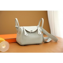 Hermes Mini Lindy 19cm Bag in original  taurillon clemence leather BETON with SILVER hardware(handmade)