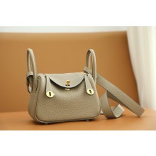Hermes Mini Lindy 19cm Bag in original  taurillon clemence leather trench with gold hardware(handmade)