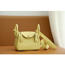 Hermes Mini Lindy 19cm Bag in original  taurillon clemence leather jaune poussin with gold hardware(handmade)